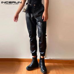 Pants Men Pants Solid Joggers Button PU Leather Autumn Pockets Trousers Men Streetwear 2023 Fashion Casual Pantalon S5XL INCERUN