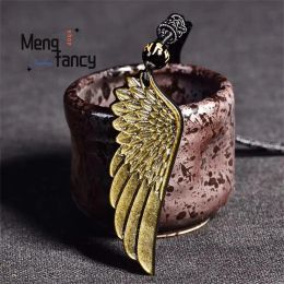 Pendants Natural Gold Obsidian Angel Wings Pendant Charms Fashion Fine Jewellery Engraver Amulet Mascots Women Men Necklace Holiday Gifts