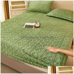 Bedding Sets Bonenjoy Taff Veet Fitted Sheet For Winter Warm Soft Coral Fleece Bed With Elastic Band Queen King Size Green Er Drop D Dh4Hm