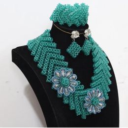 Dudo Teal Green Costume Jewellery Set African Nigerian Weddings Party Women Necklace Set