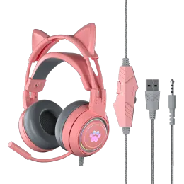 Headphone/Headset Cat Ear Gaming Headphones For PC Computer Gaming Headsets With Microphone Noise Cancell Wired USB 3.5mm Plug For PS4/Xbox One