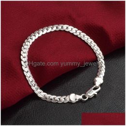 Chain 5Mm Mens Bracelets 925 Sterling Sier Plated Flat Chain Designs Fashion Jewelry For Women Birthday Festival Party Christmas Drop Dhnkf