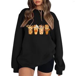 Women's Hoodies Pullover Womens Sweater Halloween Casual Loose Fun Printed Drop Shoulder Sleeves Hoodless Fleece Hoodie Women