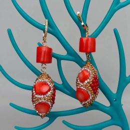 Earrings YYGEM 18x35mm Orange Red Coral Crystal Pave Dangle Cz Lever Back Earrings Jewellery Gift New Women Earrings