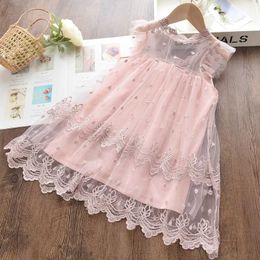 Girl's Dresses Bear Leader Girls Dress 2023 New Summer Mesh Girls Clothes Pink Applique Princess Dress Children Summer Clothes Baby Girls DressL2402