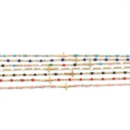 Anklets 1 PC Stainless Steel Anklet Cross Gold Color Enamel Multicolor On Foot Ankle Bracelets Women Men Leg Link Chain Jewelry 23cm