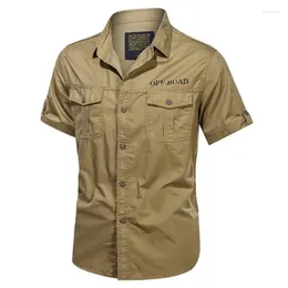 Men's Casual Shirts Men Military Shirt Single Breasted Cotton Male Short Sleeve Lapel Chest Pocket Tactical Work