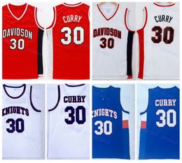 Mens Knights Stephen Curry 30 High School Basketball Jerseys NCAA Davidson Wildcat College Ed Shirts Blue Red S-XXL