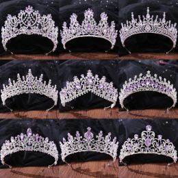 Jewellery Sier Colour Fashion Purple Lilac Crystal Rhinestone Tiara Crowns Queen Kings Princess Wedding Hair Accessories Bridal Diadems