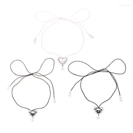 Pendant Necklaces Y1UB 3Pcs/set Thorn Heart Wrapped Ribbon Pearl Necklace Sweet Cool Choker Collarbone Chain For Women