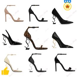 luxury designer heels women dress shoes patent leather high heel gold tone triple black nuede red womens lady fashion sandals 35-42cm