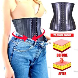 Fajas Colombians Latex Waist Trainer Cincher Long Torso Body Shaper Women Slimming Belly Sheath Girdles Shapewear 25 Steel Bones 240220