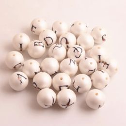 Necklaces Kwoi Vita 20mm 100pcs Random Mix Acrylic Imitation Pearl Print Alphabet Letters Beads for Chunky Necklace Jewellery