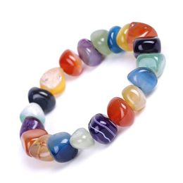 Beaded Natural Agate Stone Bracelets Bangles Fashion Men Beaded Strands Irregar Shape Gravel Women Colorf Beads Elastic Bracelet Jewe Dhl3P