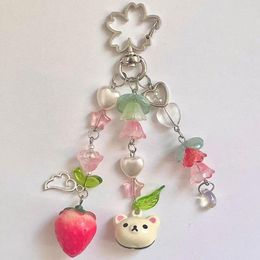 Keychains Tulip Bear Pendant Beaded Keychain Y2k Fairy Core Strawberry