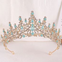 Jewellery DIEZI Luxury Green Opal Crown Women Wedding Hair Accessories Elegant Queen Bridal Crystal Tiaras Diadem Girls Dress Headbands
