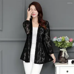 Women's Jackets Long Women Lace Coat Cardigan Summer Femme Pink Net Yarn Hollow Out Sun Clothes Shawl Coats Elegant Black Jacket Top