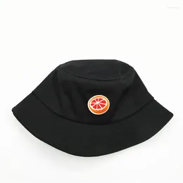 Berets 2024 Orange Fruit Embroidery Cotton Bucket Hat Fisherman Outdoor Travel Sun Cap Hats For Men And Women 206
