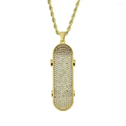 Pendant Necklaces Hip Hop Full Rhinestones Paved Bling Iced Out Skateboard Pendants Necklace For Men Rapper Jewelry Gold Silver Color