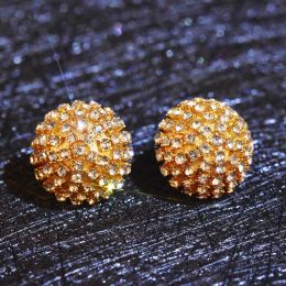 Earrings DIWENFU Real18K Gold Stud Earring for Women Aros Mujer Oreja Orecchini Bizuteria Yellow Topaz Jewellery 18 K Gold Earring Girls