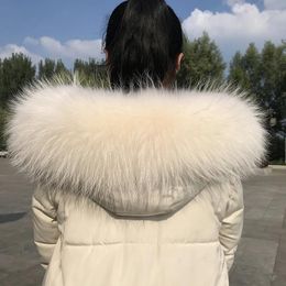 Scarves 2024 Real Raccoon Fur Collar Women Winter Blue Natural Fashion Neck Warmer Femme Scarf 13cm 15cm 18cm Width Shawl