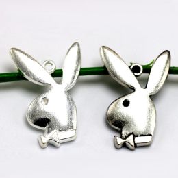 Necklaces 50pcs Antique Sier Colour Steampunk Rabbit Head Charms Pendants Supplies for Diy Necklace Jewellery Making Accessories 33*21mm