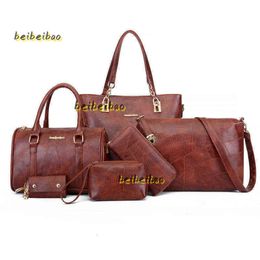Evening Bags High Quality 6pcs Women Tote Set Fashion Leather Ladies Handbag Elegant Messenger Shoulder Bag Wallet Bags Famous Brand Bags 2024