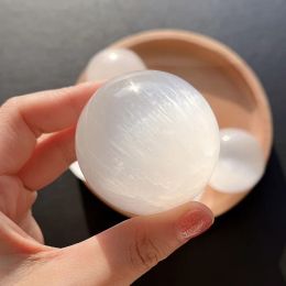 Display Natural Quartz Crystal Selenite Sphere White Healing Crystal Ball healing