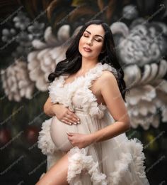 Casual Dresses Extra Puffy Pregnancy Gowns Sleeveless V Neck Tiered With Flares Ball Gown Ivory Bridal Maternity Robes Plus Size