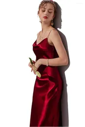 Casual Dresses Women Wedding Satin Slip Dress Femme Long Robe Vestidos Burgundy Vintage Sexy Spaghetti Strap Artificial Silk Party