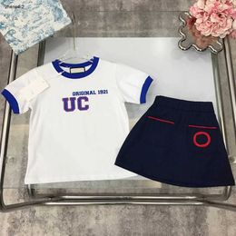 Luxury girls dress sets Short sleeve kids tracksuits Size 100-150 CM T-shirt and Double pocket decoration skirt 24Feb20