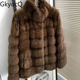 Women's Fur GkyocQ Korean Fashion Luxury Women Faux Coat Stand Collar Long Sleeve Short Coats Soft And Silky Furry Female