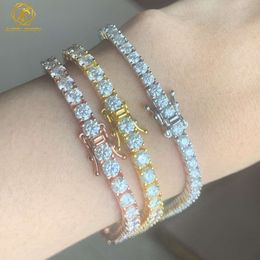 10K / 14K Solid Gold D VVS Round Cut 3Mm 4Mm 5Mm Lab Grown Shinning Jewelry Diamond Tennis Necklace Bracelet