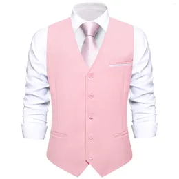 Men's Vests Hi-Tie Pink TR Mens Vest Silk Wedding Solid Slim Fit Waistcoat Necktie Hanky Cufflinks Set For Male Business Party Designer Gift