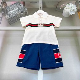 Brand kids Short sleeved suit child T-shirt set Baby Tracksuits Size 100-150 summer Stripe splicing POLO shirt and shorts 24Feb20