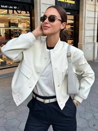 TRAF Vintage Solid Long Sleeve Bomber Jacket Spring Women Casual Coats Streetwear Female Elegant Lapel Zipper Jakcet 240219