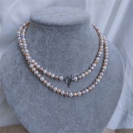 Candy-colored gradient necklace 4-5mm white pink purple natural freshwater pearl 85cm long sweater chain