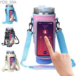 Other Drinkware 40oz Water Bottle Cover Sleeve Phone Touch Screen For Travel Sport Ice Coffee Cup Case Diving Material With Strap Tumbler Cups YQ240221