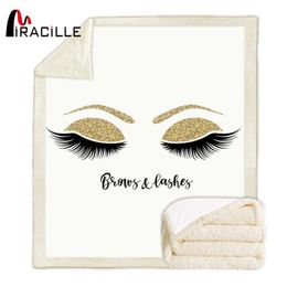 Miracille Lovely Eyelash Blanket Sherpa Fleece Girls Plush Blanket Fashion White Gold Couch Microfiber manta 201111281G