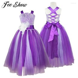 Girl Dresses Elegant For Wedding Party Bridesmaid White Princess Dress Long Tulle Birthday Costume Lace Children Clothing