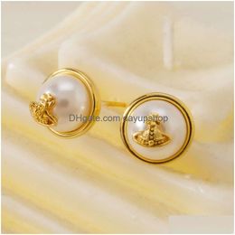 Designer High Quality Western Empress Dowager Round Small Pearl Exquisite Light Fashion Versatile Earrings Live Broadcast Drop Delive Dhyih