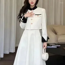 Two Piece Dress Early Autumn 2024 Arrival With Color-blocked Stand Collar Short Little Black Style Suit Set Mature And Elegant Ladylike