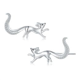 Earrings 925SterlingSilver Cute Animal Fox Hypoallergenic Ear Cuffs Hoop Climber Earrings Birthday Jewellery Gifts for Women Teen Girls