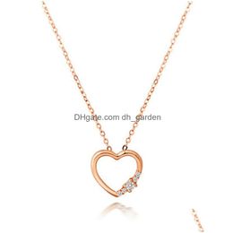 Pendant Necklaces Cz Hollow Heart Pendants Necklace For Woman Fashion Copper Inlay Zircon 18K Rose Gold Chain Trendy Party W Dhgarden Dhrni