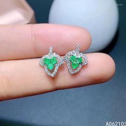 Stud Earrings KJJEAXCMY 925 Sterling Silver Inlaid Natural Emerald Women's Fresh And Fashionable Leaves Gem Ear Support Cheque