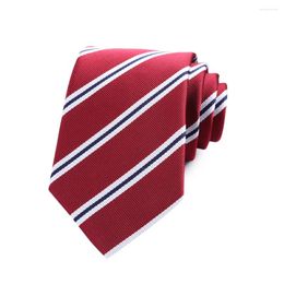 Bow Ties Elegant 8CM Mens Necktie Wine Red W/ Striped For Man Shirt Polyester Jacquard Woven Neckwear Business Party Accessories