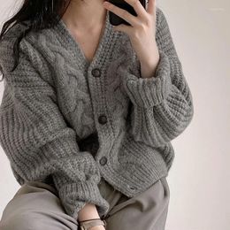 Women's Knits HELIAR Women Ribbed Single-breasted Loose Cardigan Sweater Coat Short Jacket Knit V-Neck Casual For Fall Winter