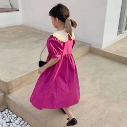 Girl's Dresses Summer Girls Dress Sweet Style Big Lapel Puff Sleeve Princess Dress Baby Kids Clothes ChildrenS ClothingL2402