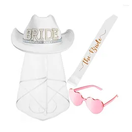 Berets Wedding Party Cowgirl Hat Shoulder Wraps With Pink Heart Sunglasses For Bride