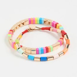 Bracelets KKBEAD 2023 New Enamel Tile Beads Bracelets Set Ins Fashion Boho Colourful Tila Stretch Bracelet For Women Jewellery Pulseras Femme